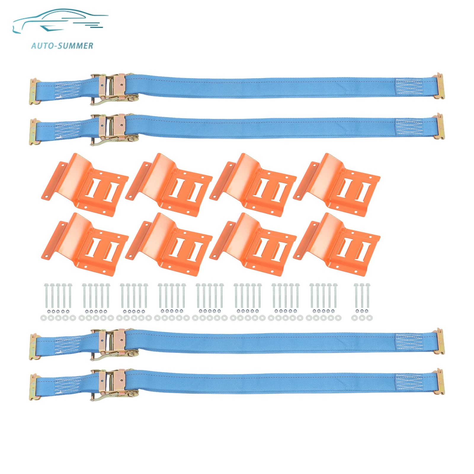 Durable E Track Wheel Chock System 8'Ratchet Tie Down Straps Secure Cargo 2 Pack