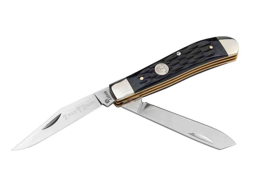 BOKER Treebrand Mini Trapper Jigged Black Bone Classic Two-Blade Knife 110849
