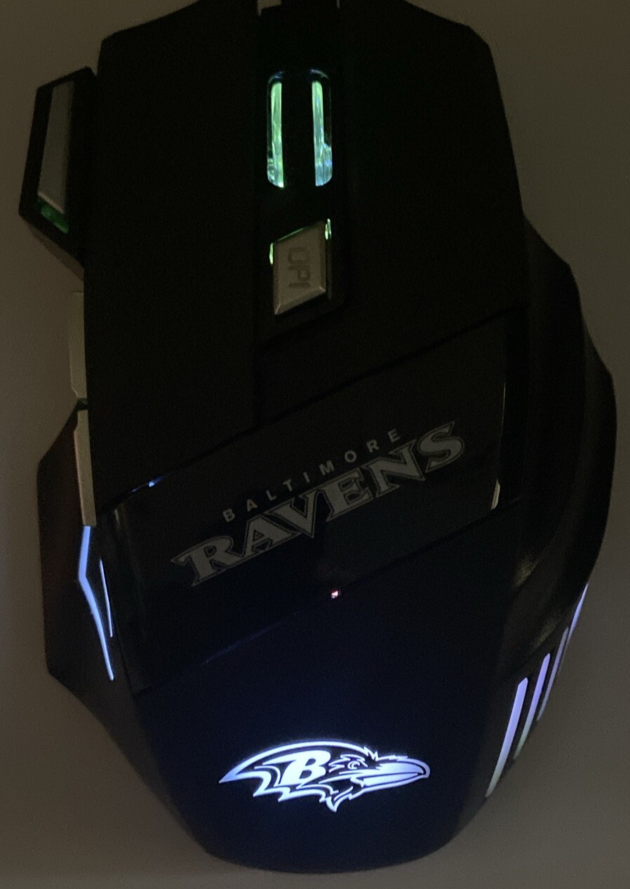 BALTIMORE RAVENS GAMING WIRED MOUSE MODEL RGX-M2-BLK 7200DPI 7 BUTTON 5V 100mA