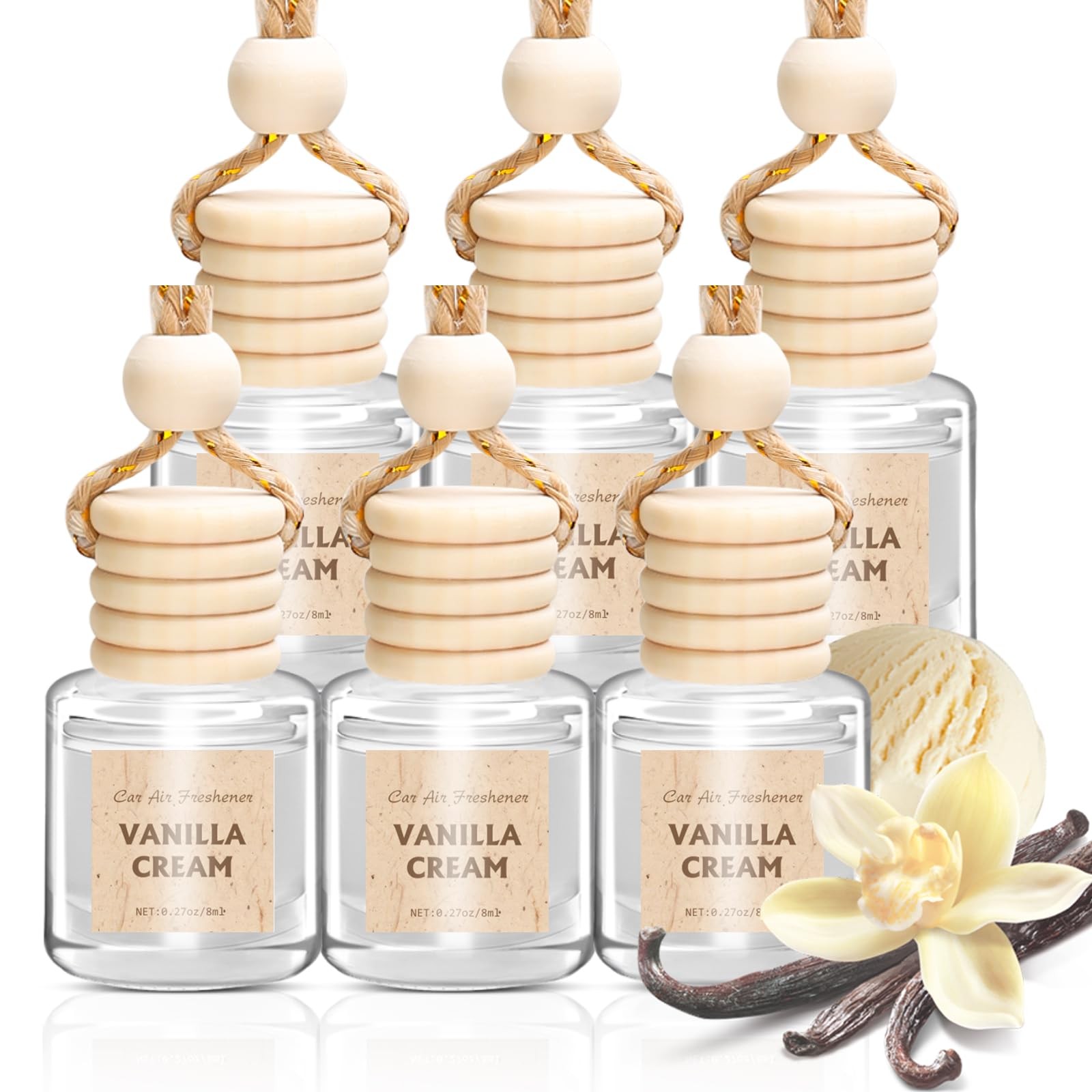 AROIC Hanging Car Air Freshener, 6 Pack Vanilla 0.27 Fl Oz (Pack of 6), Cream