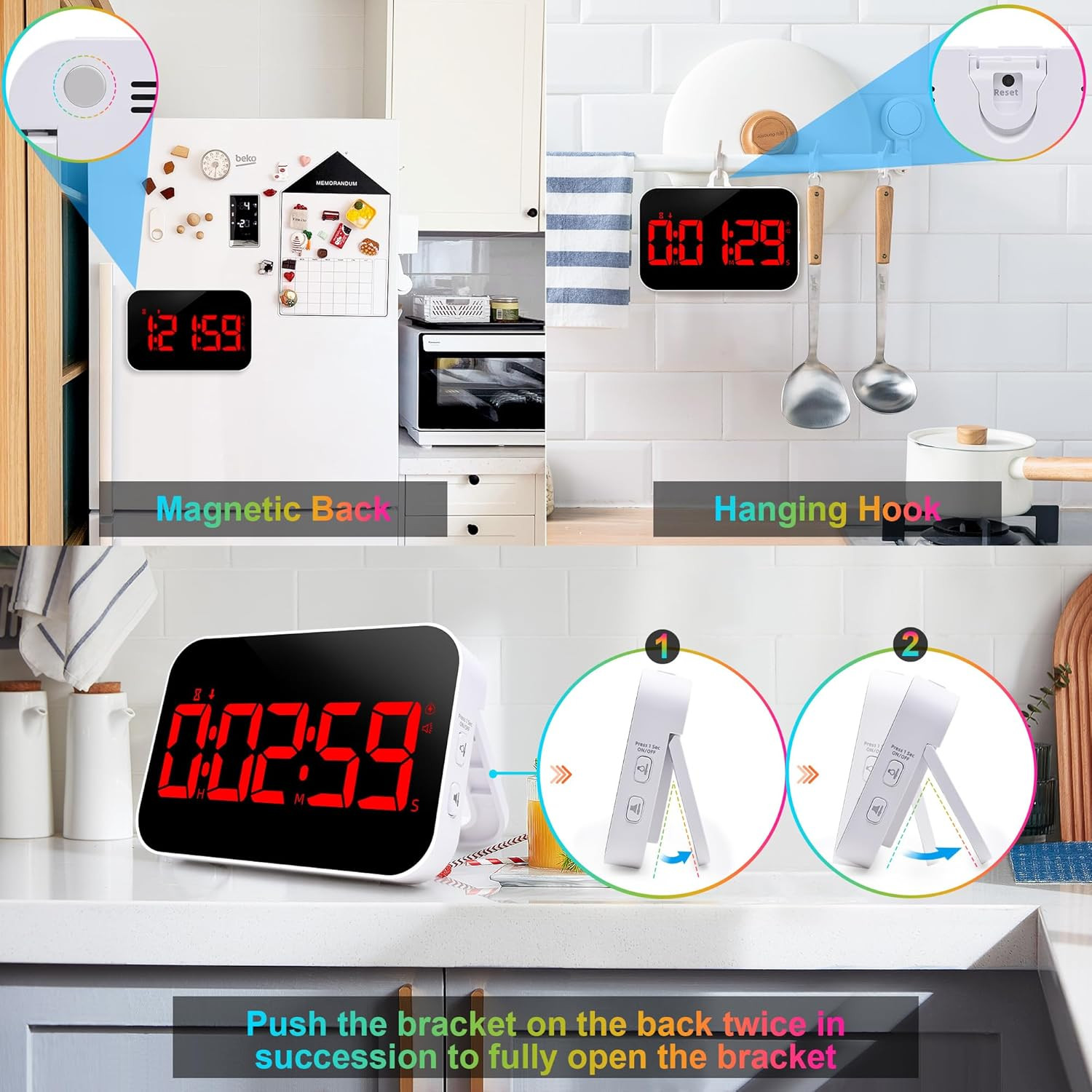 Digital Kitchen Timer, Rechargeable Magnetic Timer with Countdown/Up, 5”LED Larg