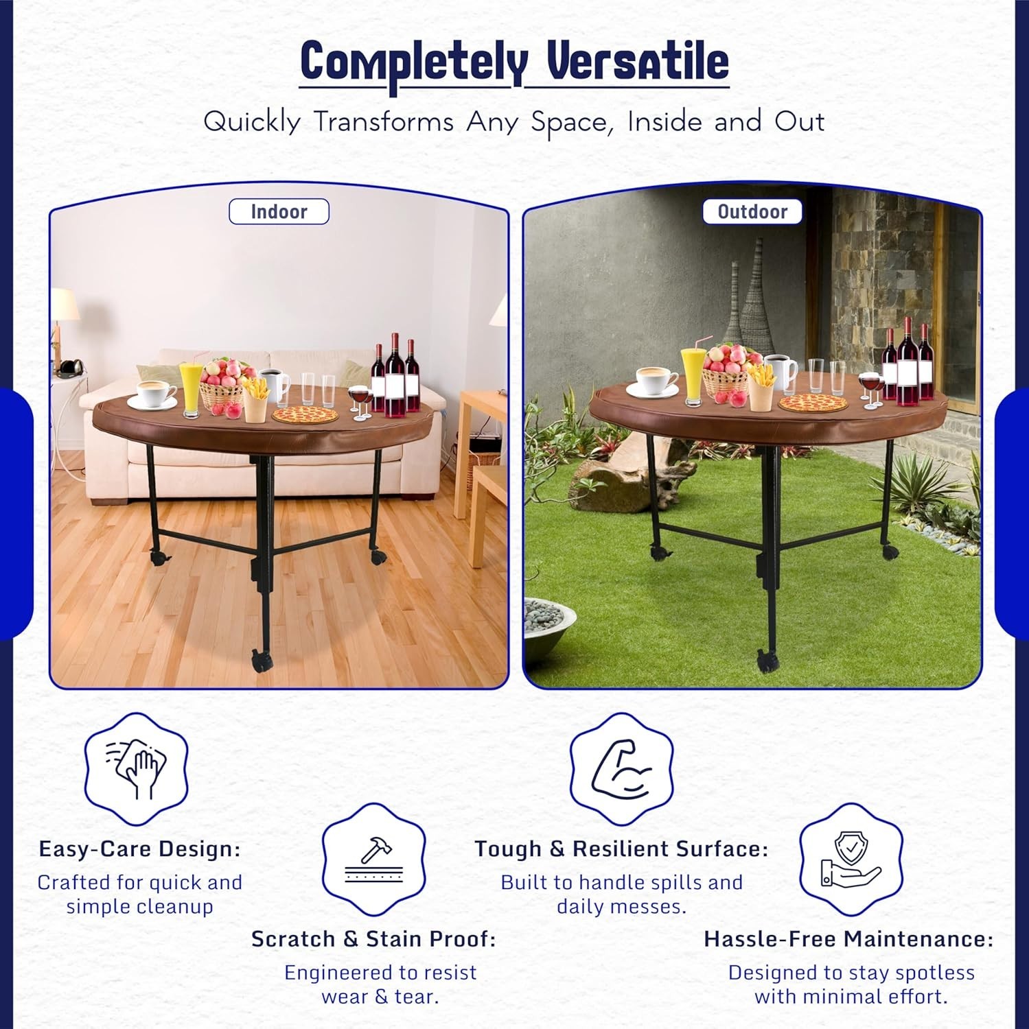 48" Round Folding Table with Lockable Wheels Heavy-Duty Indoor & Outdoor Table