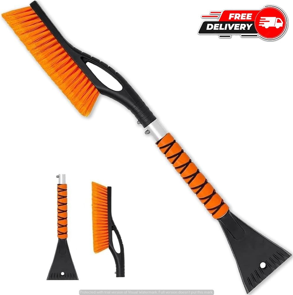27" Snow Brush and Ice Scraper, 2-in-1 Detachable Car Snow Removal Tool with Gri