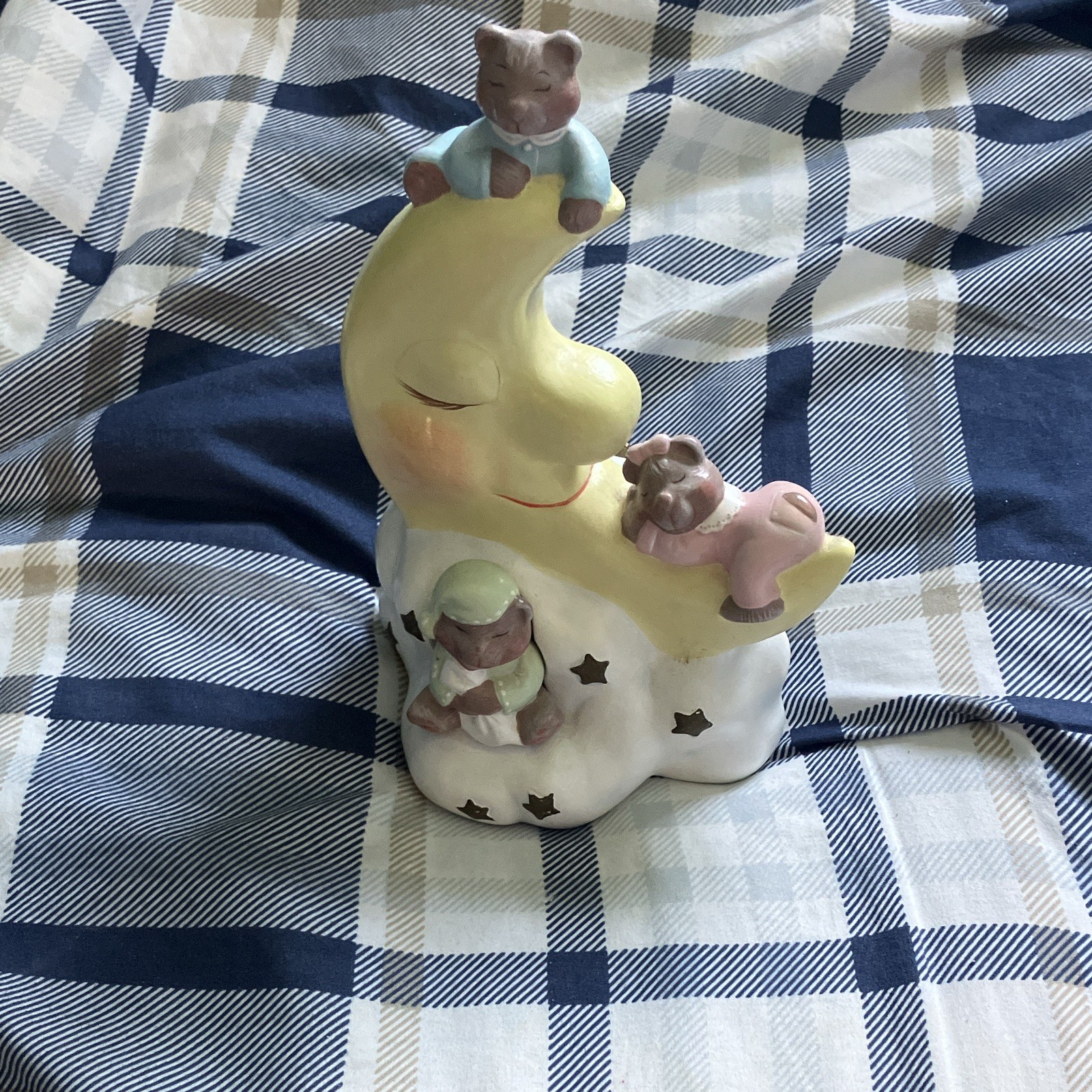 Vintage 1983 Musical Moon & Bears Animal, plays Twinkle, Twinkle, Little Star