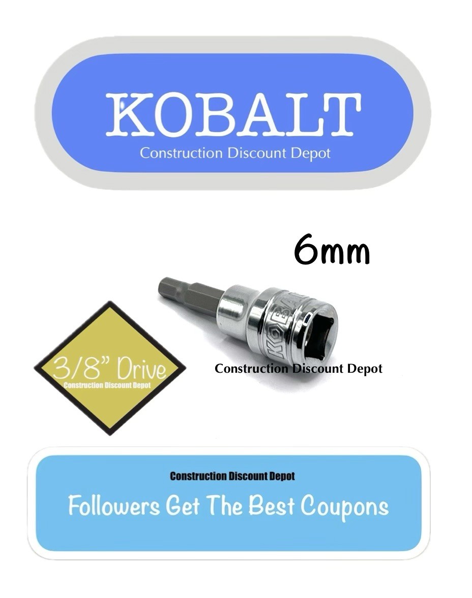 New Kobalt 338184 3/8" Drive Metric Bit Socket H6 6mm  Hex Allen Socket
