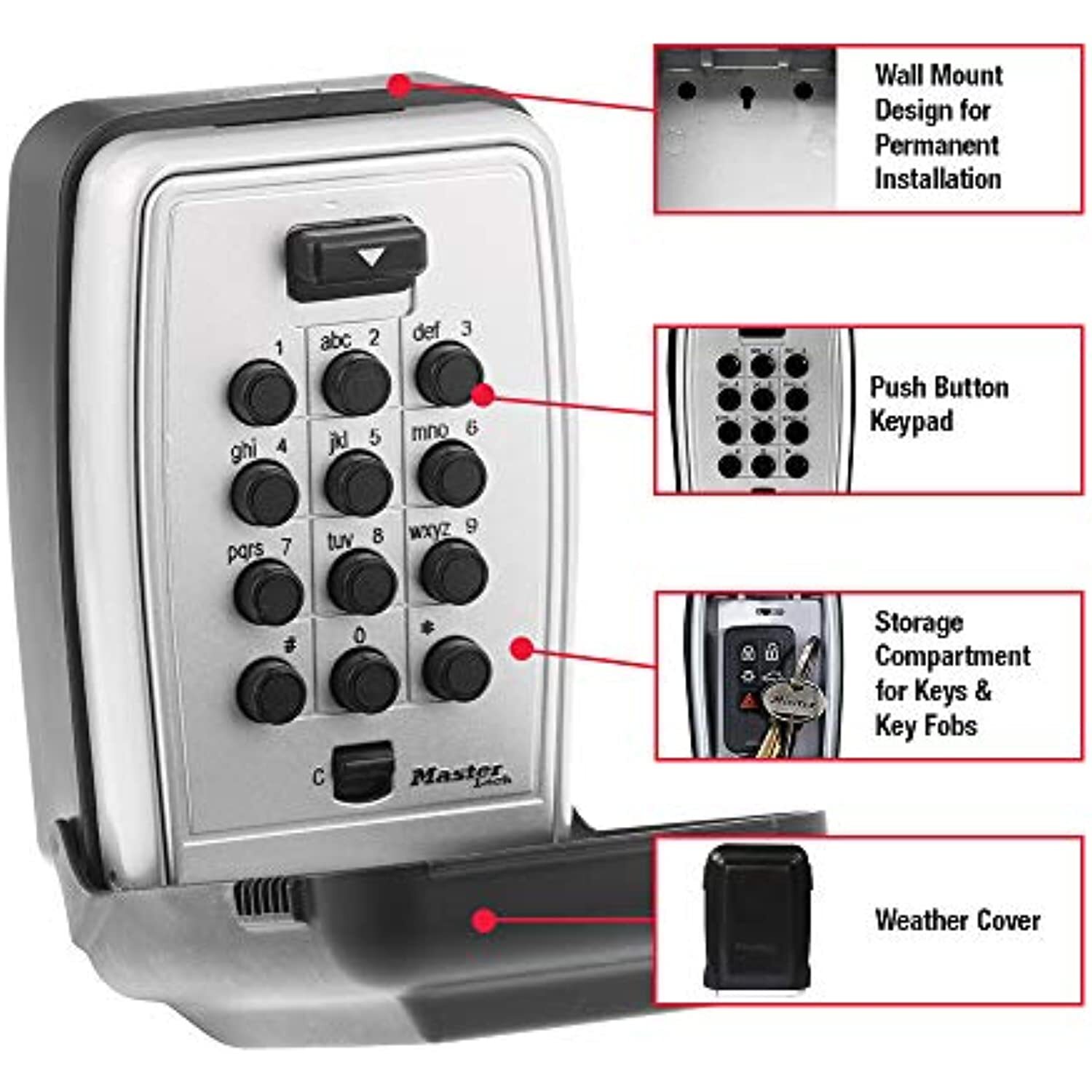 Master Lock 5423D Wall Mount Lock Box, 3-1/8" W, Black