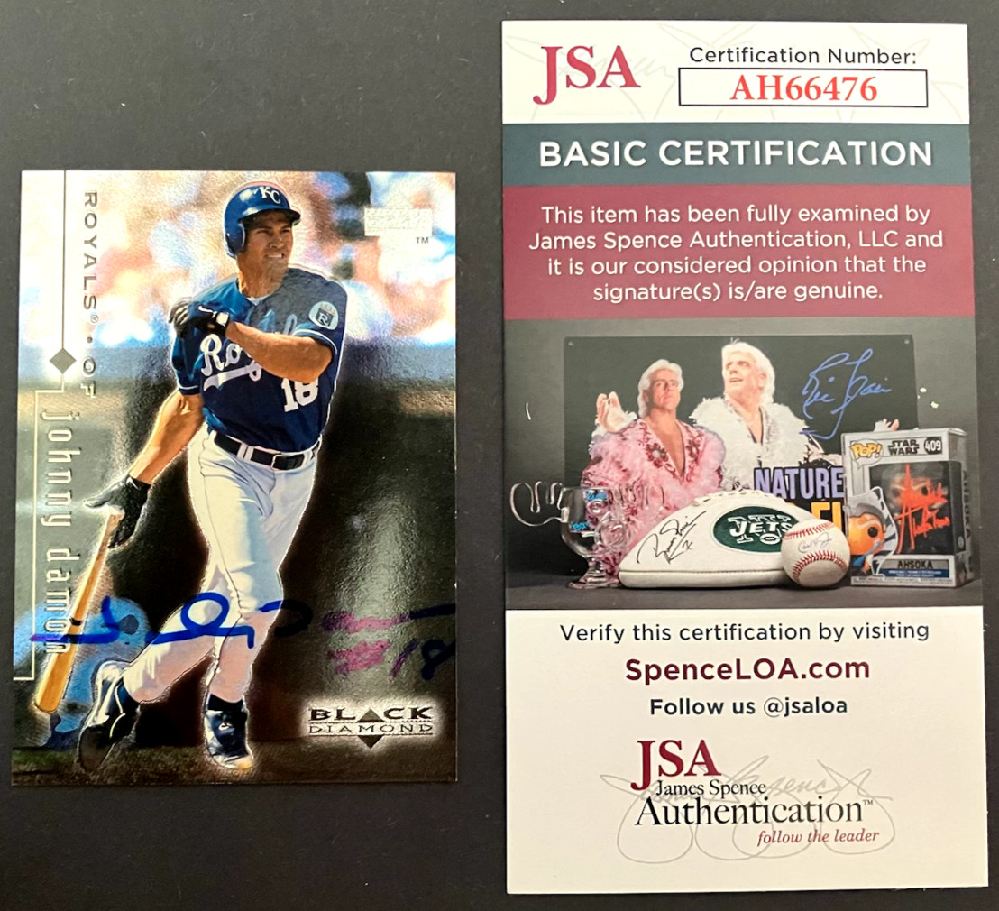 Johnny Damon 1999 Upper Deck Black Diamond #41 Hand Signed KC Royals JSA CERT.
