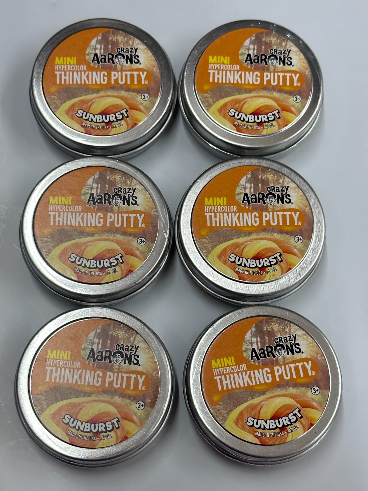 NEW  Gift Set of 6 Crazy Aaron's Putty .47oz Mini Tins SUNBURST silly