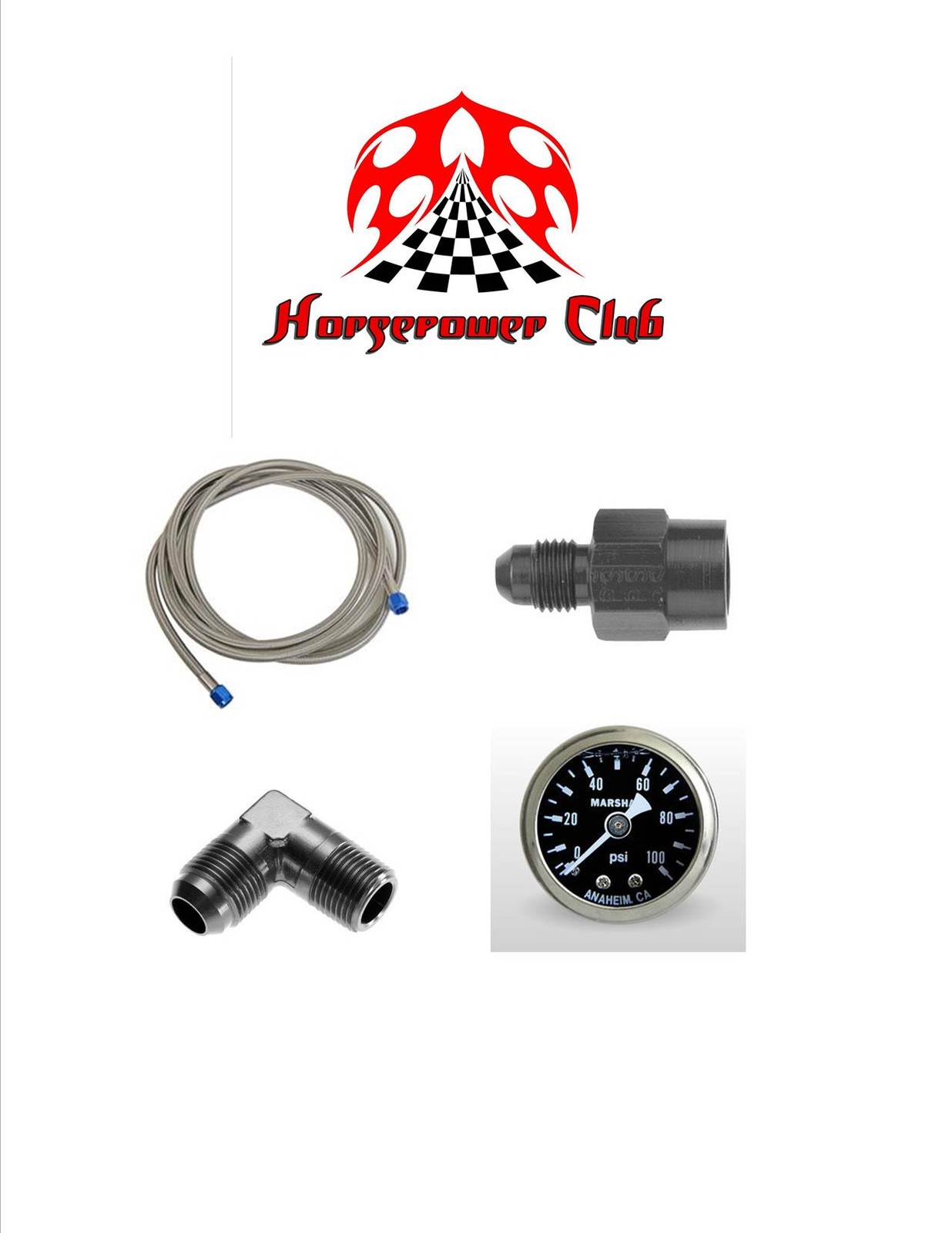 Fuel/Oil Pressure Gauge Kit 0-100 psi Liquid Filled 3 Foot Long -4 AN Hose