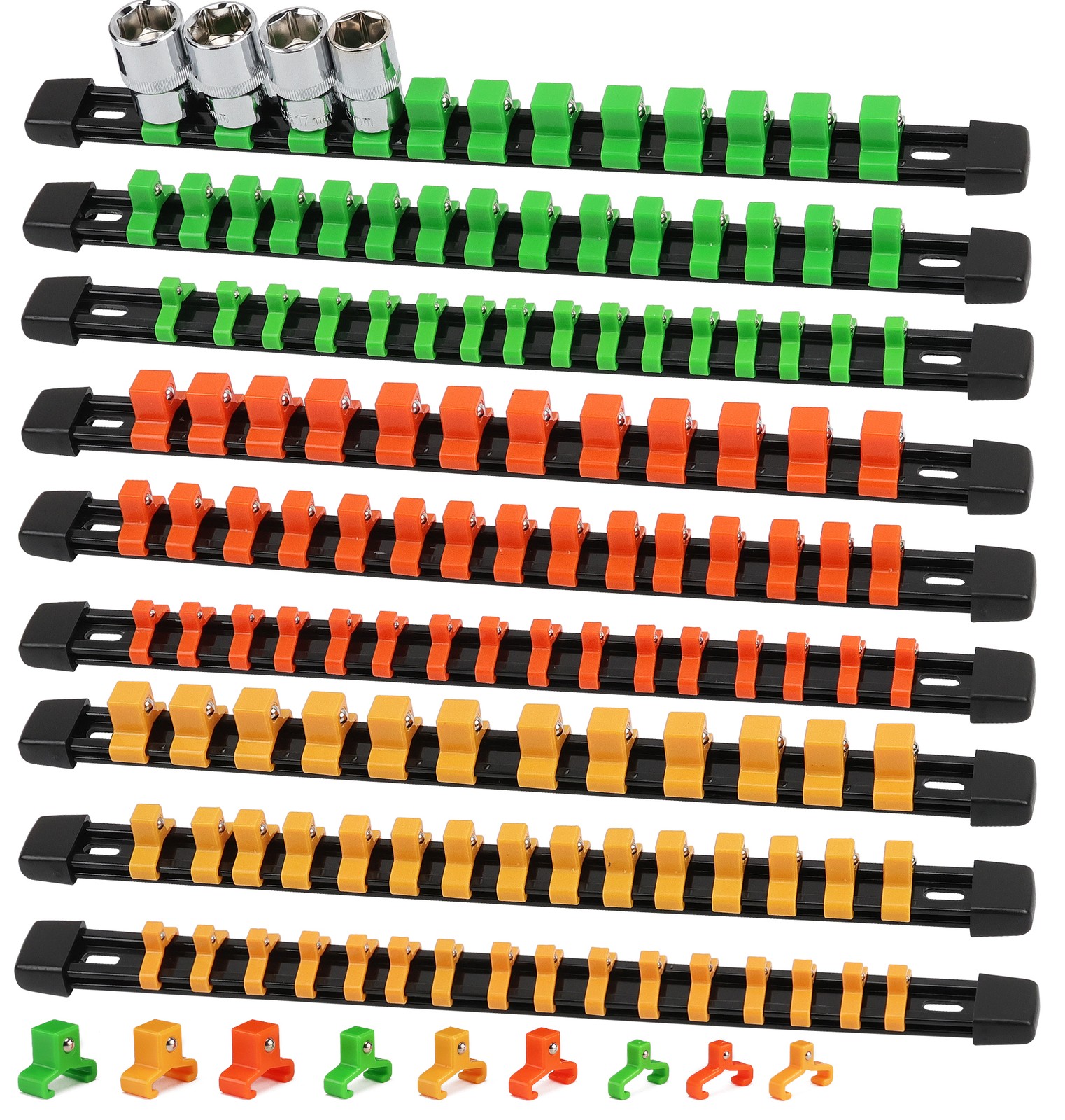9PC ABS Socket Organizer 1/2 3/8 1/4 inch Drive Socket Rail Holders Wall Mount