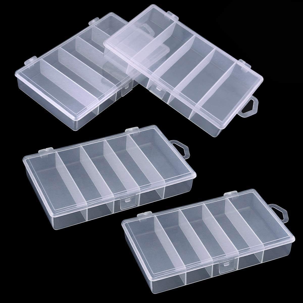 4 Pack 5 Grid Clear Plastic Fishing Tackle Bait Hooks Storage Box,Visible Bea...