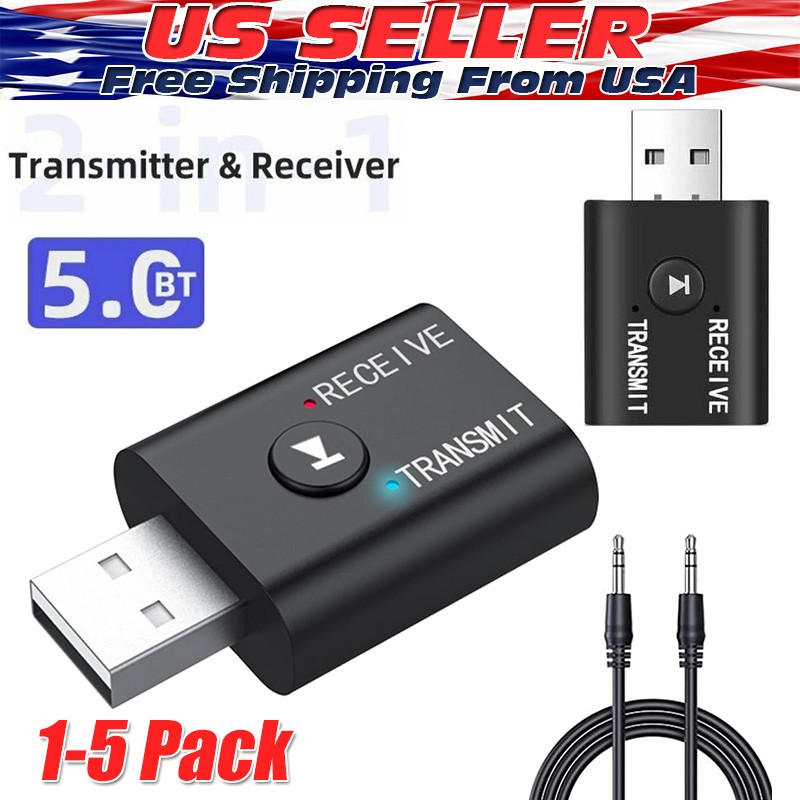 Bluetooth 5.0 2in1 Transmitter Receiver Car Wireless Audio Adapter USB 3.5mm Aux