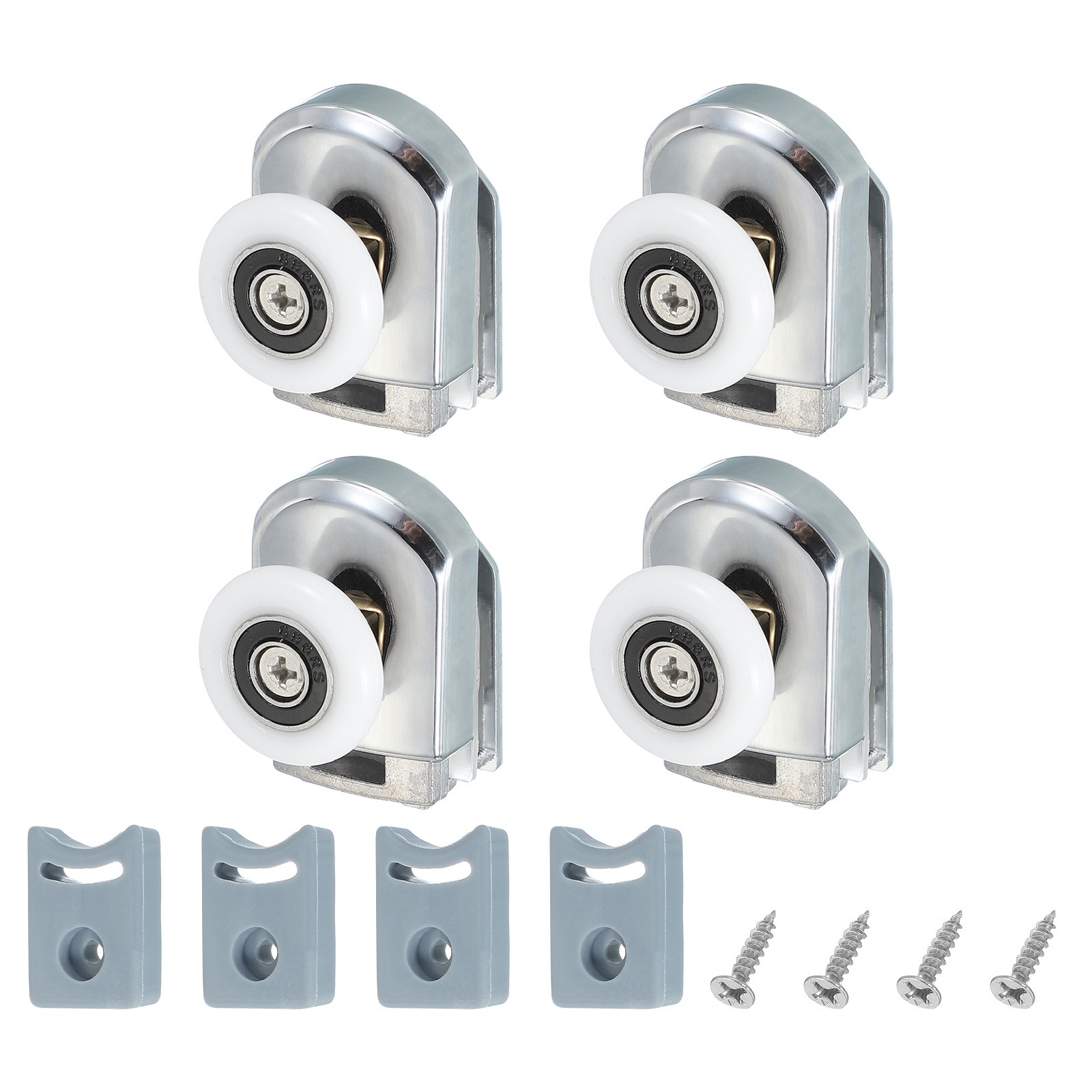 4Pcs 25mm Single Shower Door Rollers Copper Bottom Wheels Pulleys Guide Silver
