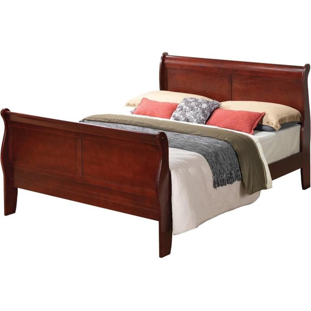 Pemberly Row Traditional Wood Full Sleigh Bed in Cherry Finish