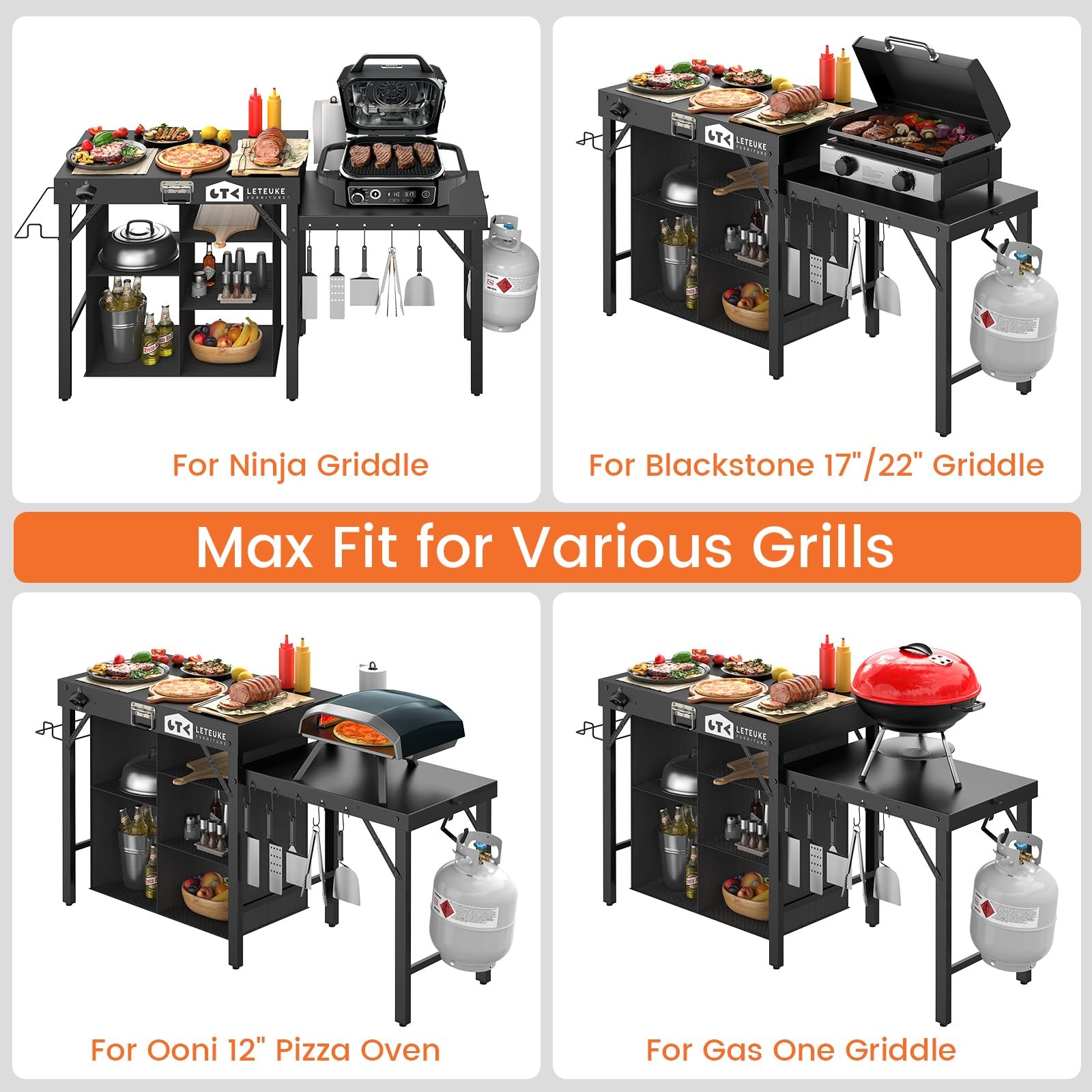 Leteuke Grill Table for Blackstone Griddle, Portable Foldable Black