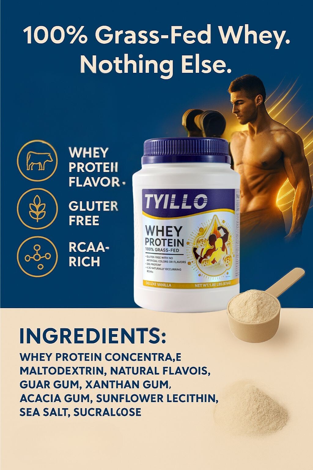 100% Grass-Fed Whey Protein Powder – Muscle Fuel, Recovery & Clean Energy 876g