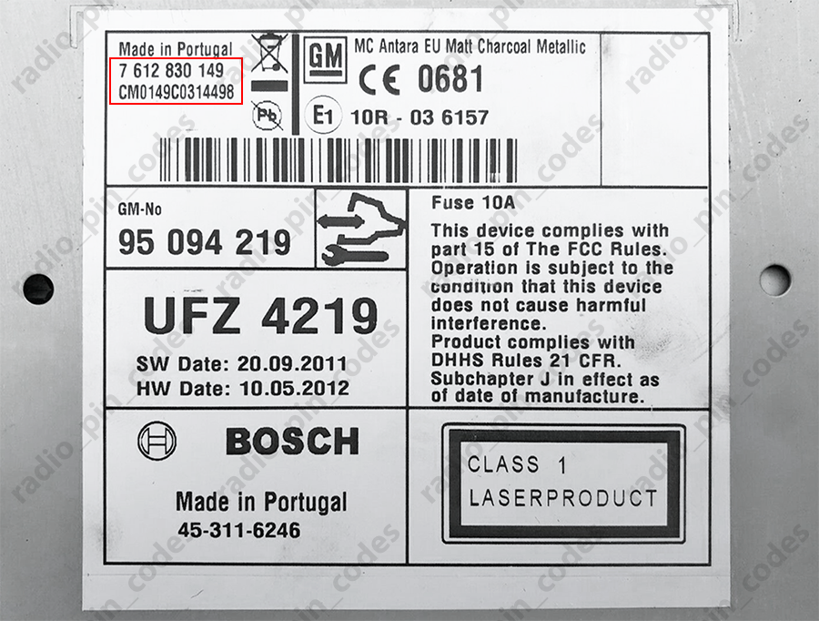 OPEL RADIO PIN CODE UNLOCK ANTARA CORSA INSIGNIA VIVARO ZAFIRA TOUCH & CONNECT