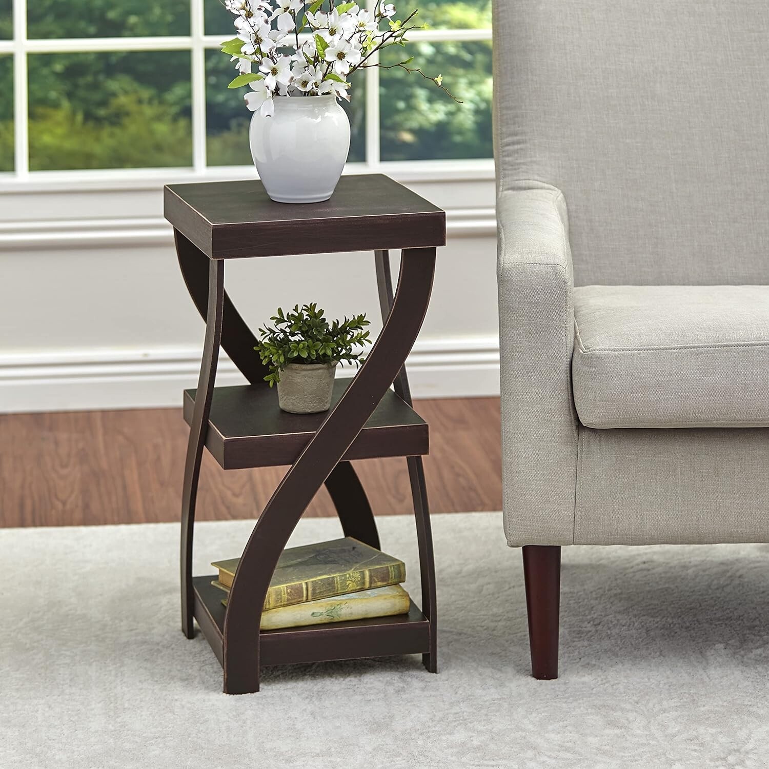 Twisted End Side Table Nightstand Distressed Black Living Room Bedroom Furniture