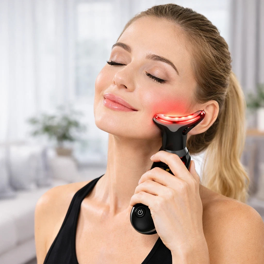 Deplux Facial Neck Massager for Skin Care at Home -7 in 1 Glossy Black NEW 2026