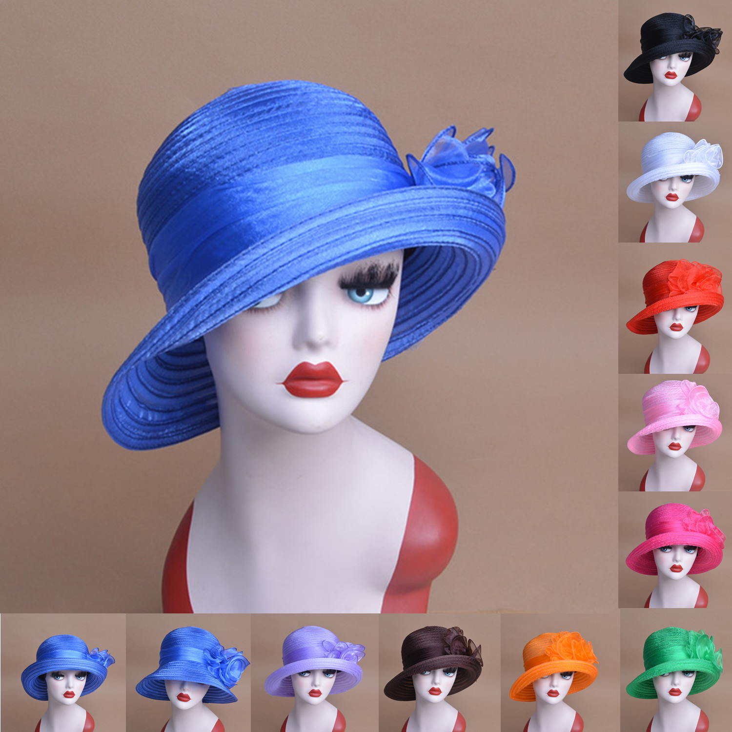 Womens Organza Bowler Bucket Cloche Kentucky Derby Church Sun Beach Hat A267