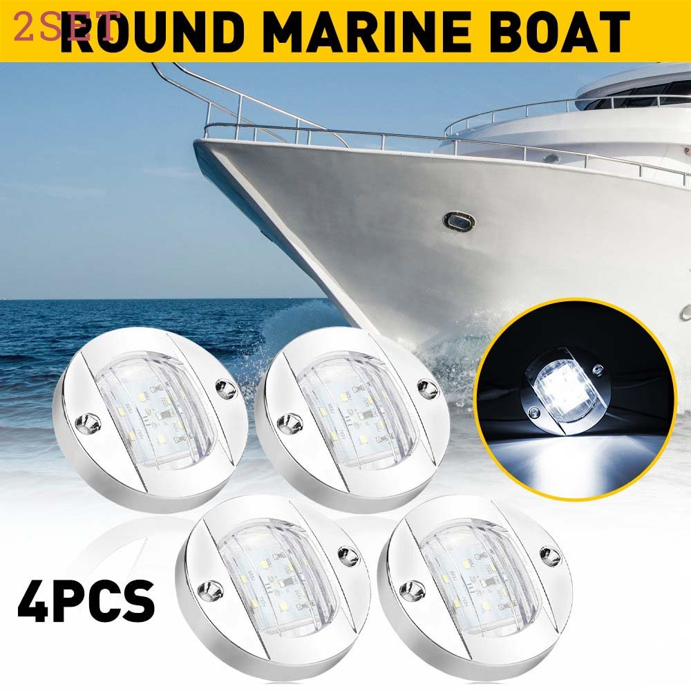 8pcs Marine Boat 6 LED Deck Courtesy Lights Round White Stern Transom Light 12V