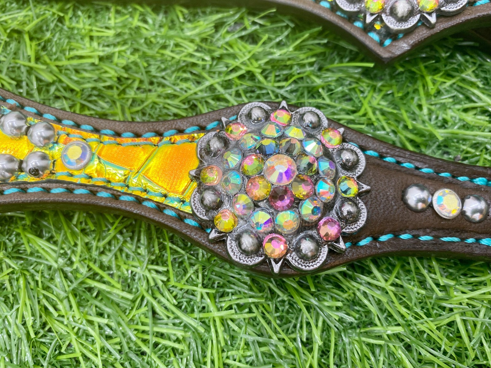 Genuine Leather Western Headstall Breast Collar tack Set for Horse Decorated