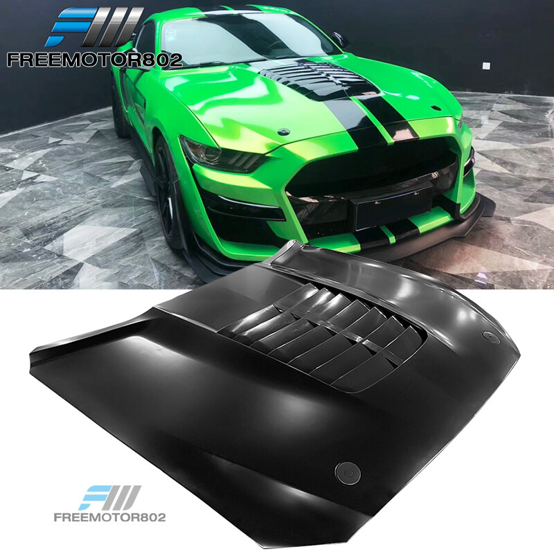 Fits 15-17 Ford Mustang GT500 Style Black Front Hood - Aluminum
