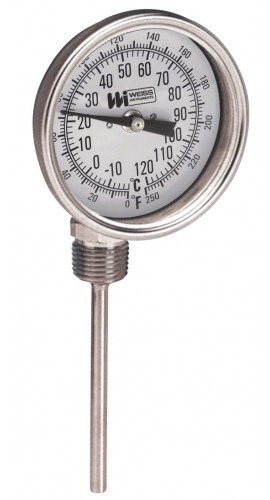 Weiss 3RBMS6-250 Bi-Metal Thermometer, 0 to 250°F (-20 to 120°C), 3" Dial 6" RAS