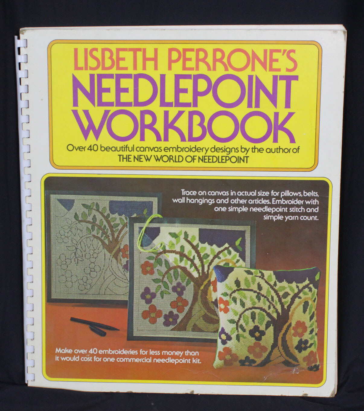 Vtg Needlepoint Workbook Lisbeth Perrone Spiral Bound 40 Patterns MCM Embroidery