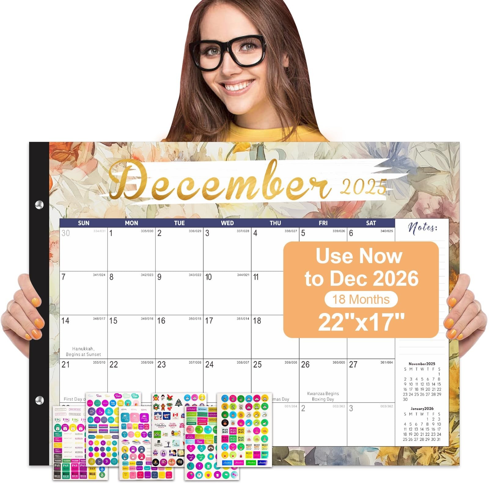 Gannyfer Desk Calendar 2026, Large 2026 Desk Calendar, 22" x 17" 18 Month Yea...