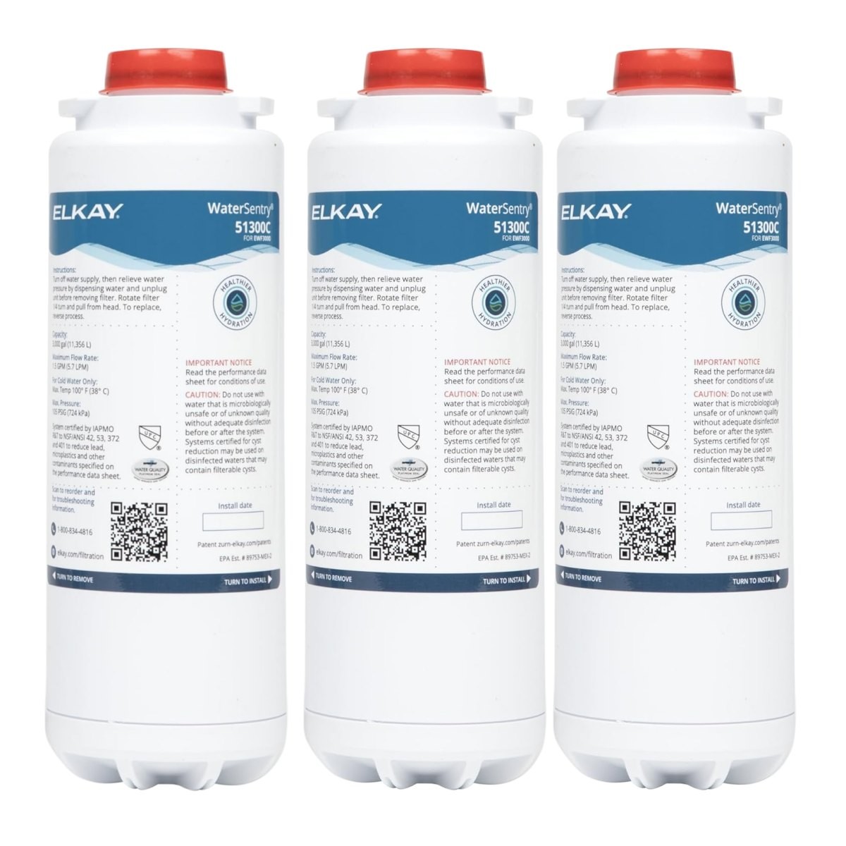 3 PACK! Fit For Elkay 51300C WaterSentry Plus Replacement Water Filter (NO CHIP)