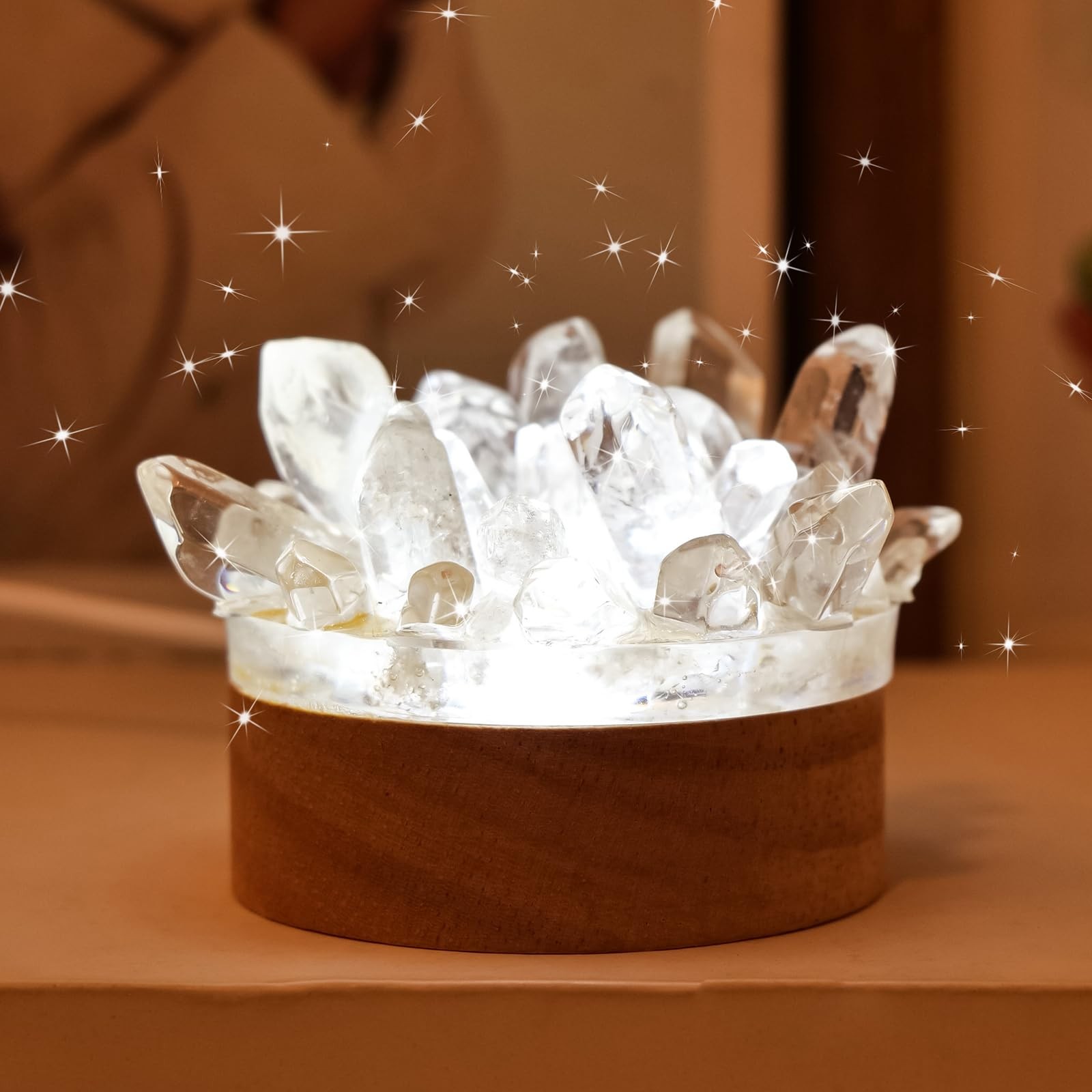 Natural Crystal Night Lamp Bedroom Bedside Sleep Night Light Clear Healing Si...