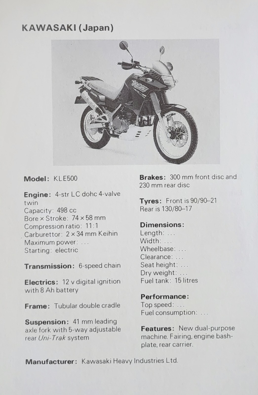 Kawasaki Motorcycle Picture Original Vtg Detail Info Bike Sheet