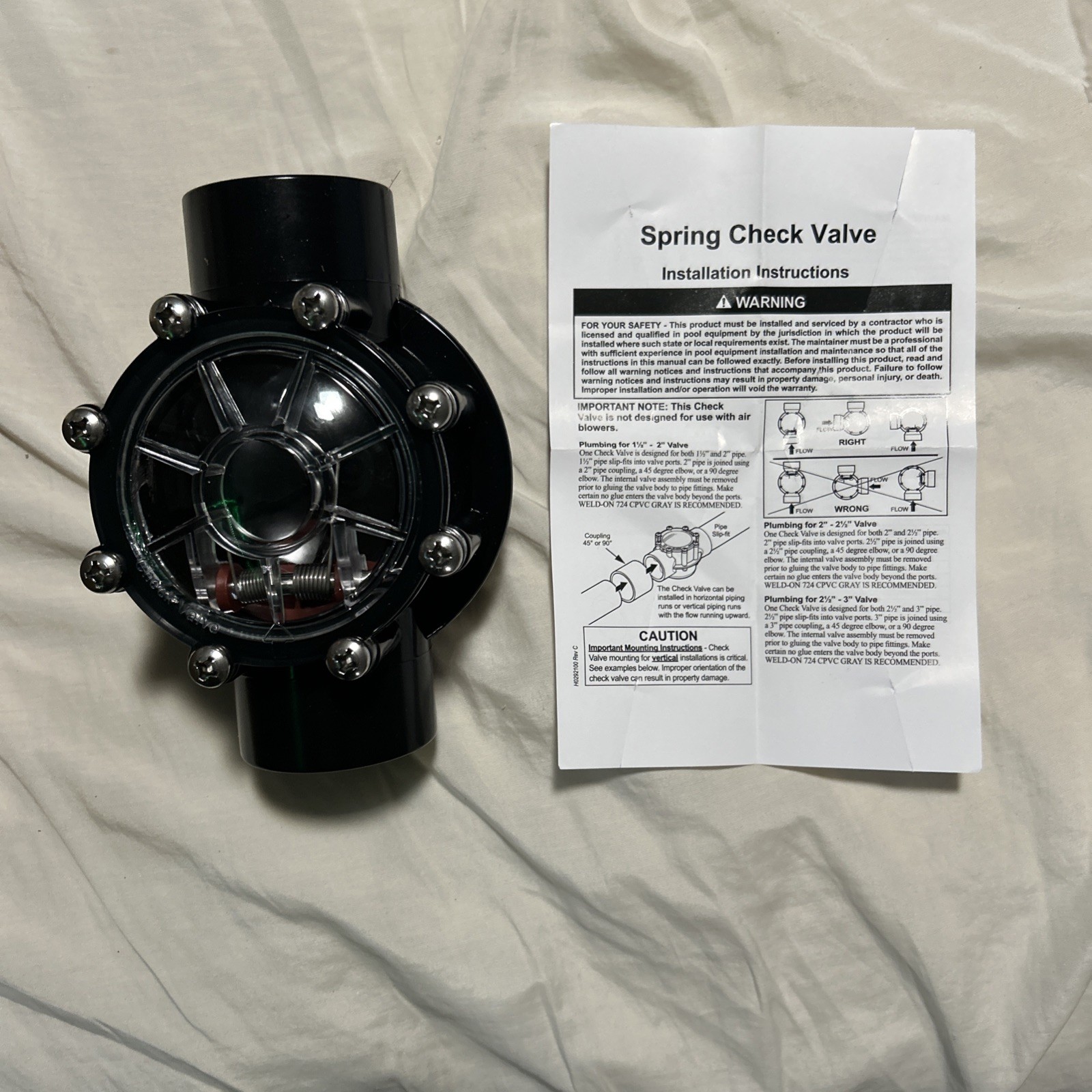 Swimming Pool Check Valve For Jandy 7235 180-Degree 1-1/2-Inch to 2-Inch Valve