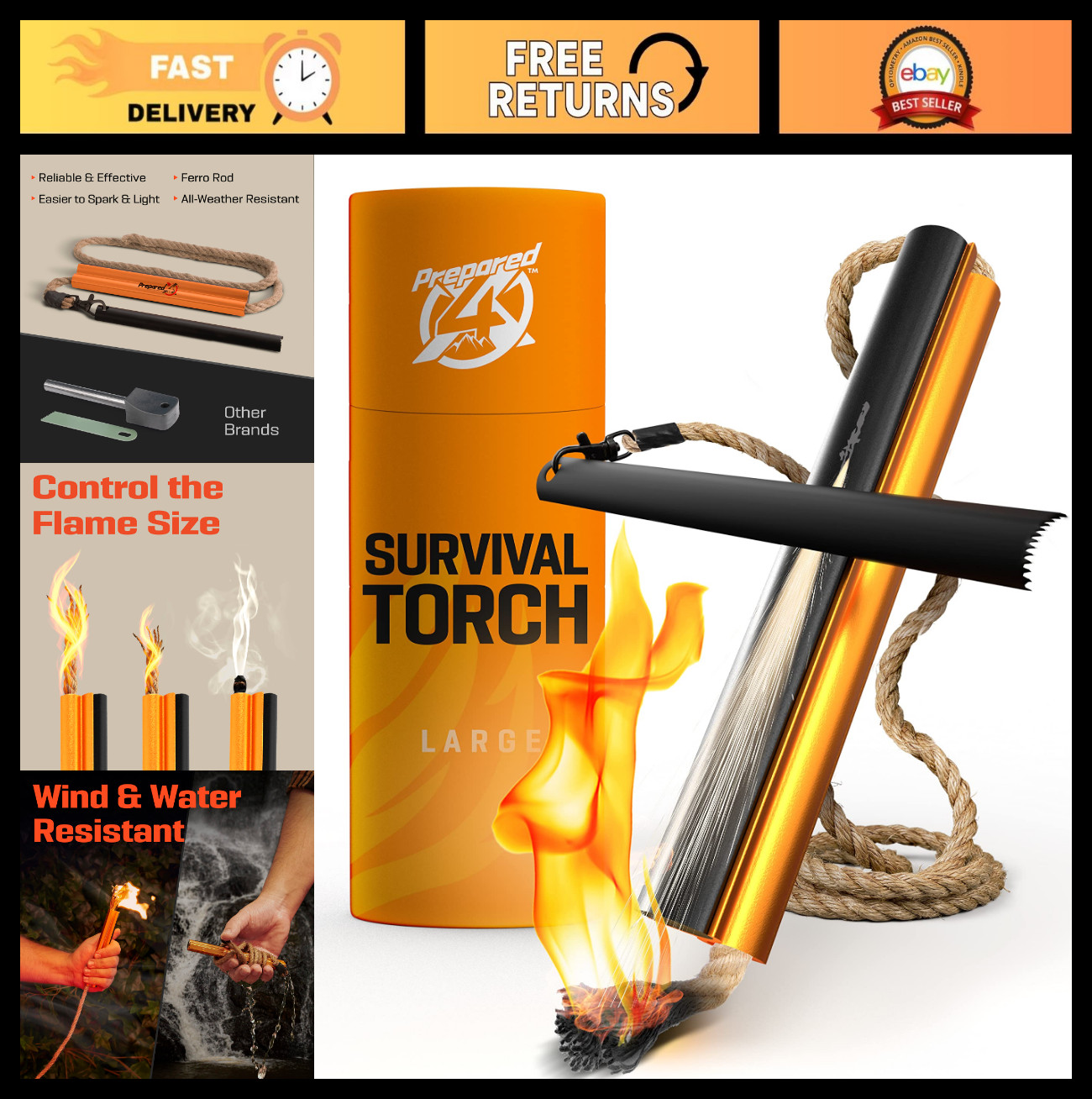 All-in-One Flint Steel Fire Starter Kit - Ferro Rod, Waterproof Tinder Wick Rope