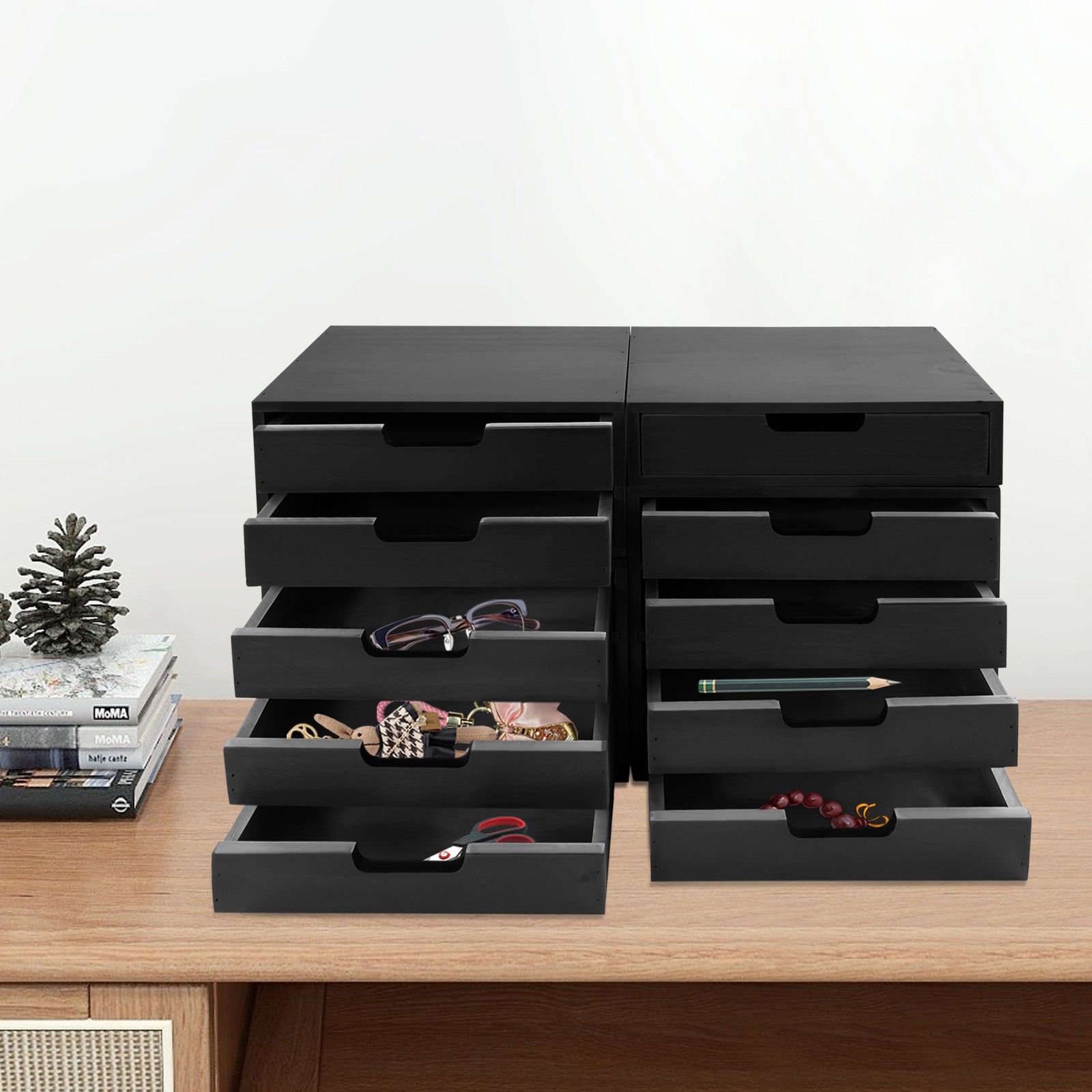 10*Drawers Cabinet Desktop Storage Organizer Desktop Wood Stackable Drawer Rack