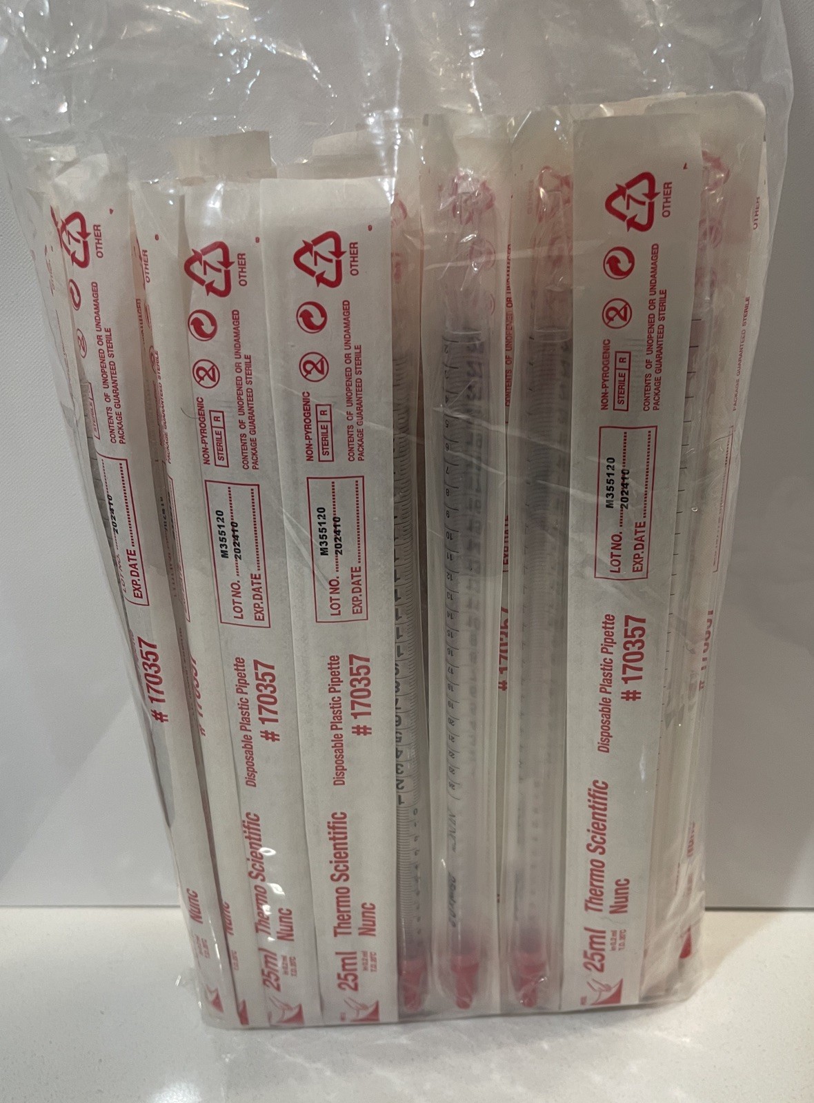 THERMO SCIENTIFIC Polystyrene 25mL Nunc Serological Pipette 170357 (50/pack)