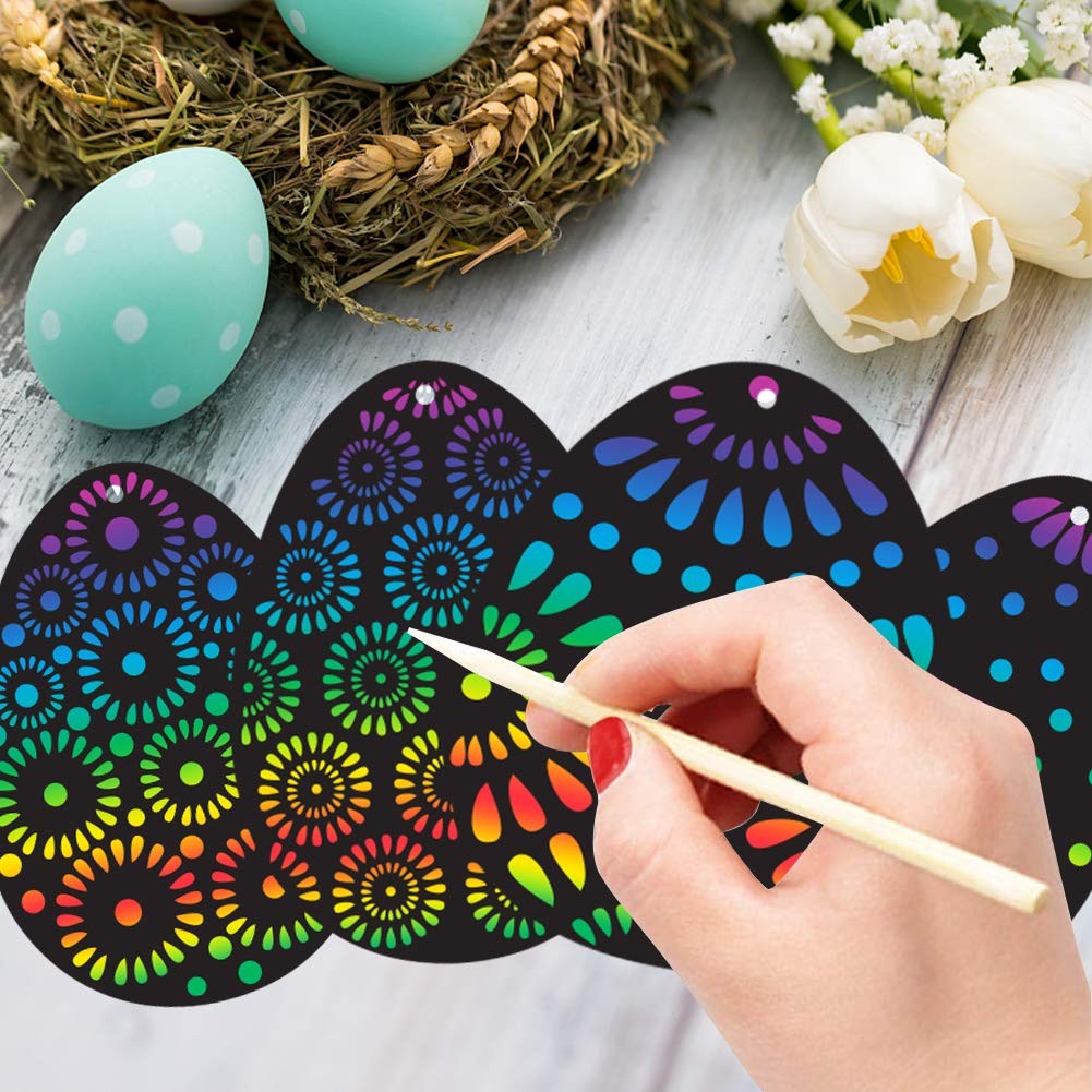 Easter Egg Scratch Art Set, 36 PCS Rainbow Scratch Art Mini Notes with Colorf...
