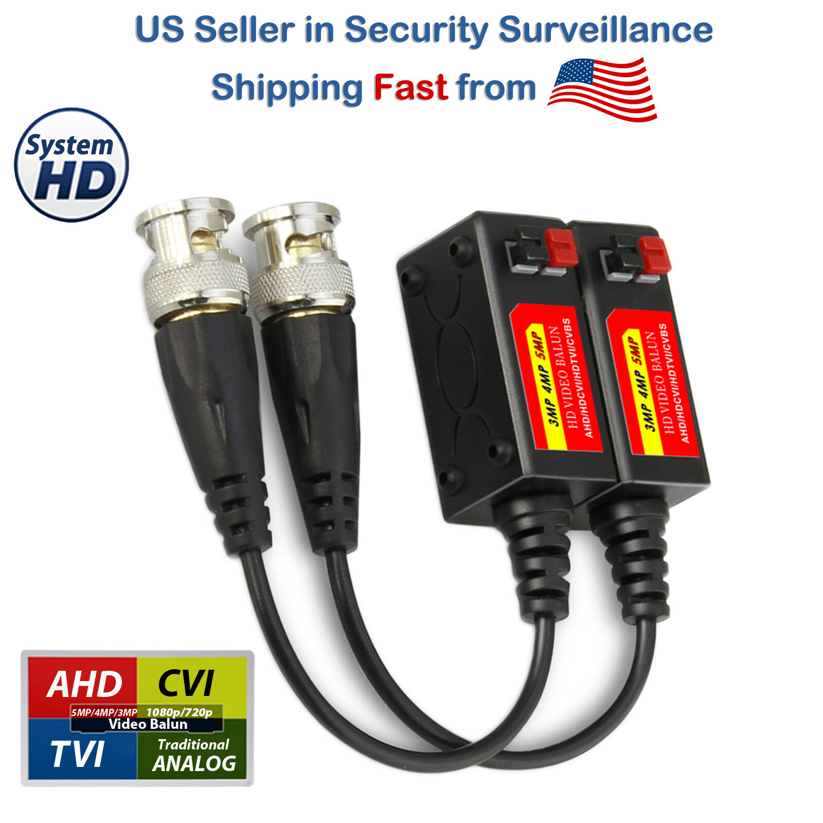 1 pair Toolless 5MP Passive Video Balun UTP Cat5 / Cat6 CCTV via Network Cabling