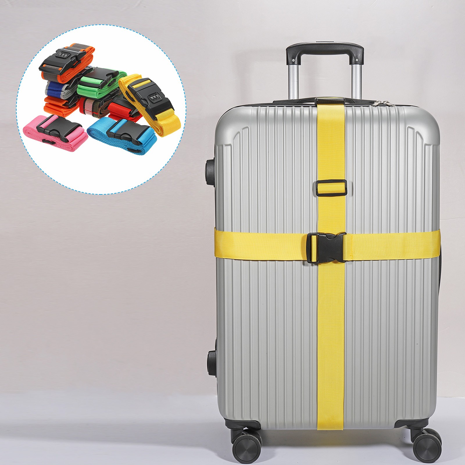 2Set Luggage Straps with Combination Lock TSA Approved Yellow