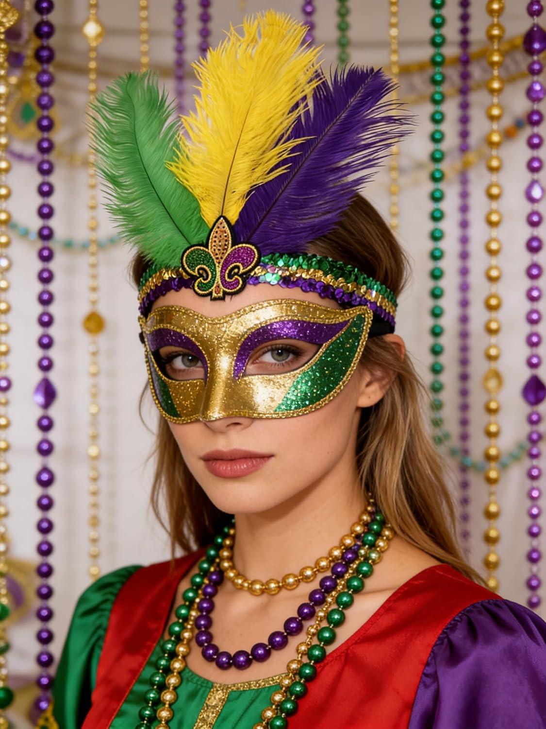 2 Pack Mardi Gras Fluer Di Lis Headband Sequin Fascinators Purple Yellow Gree...