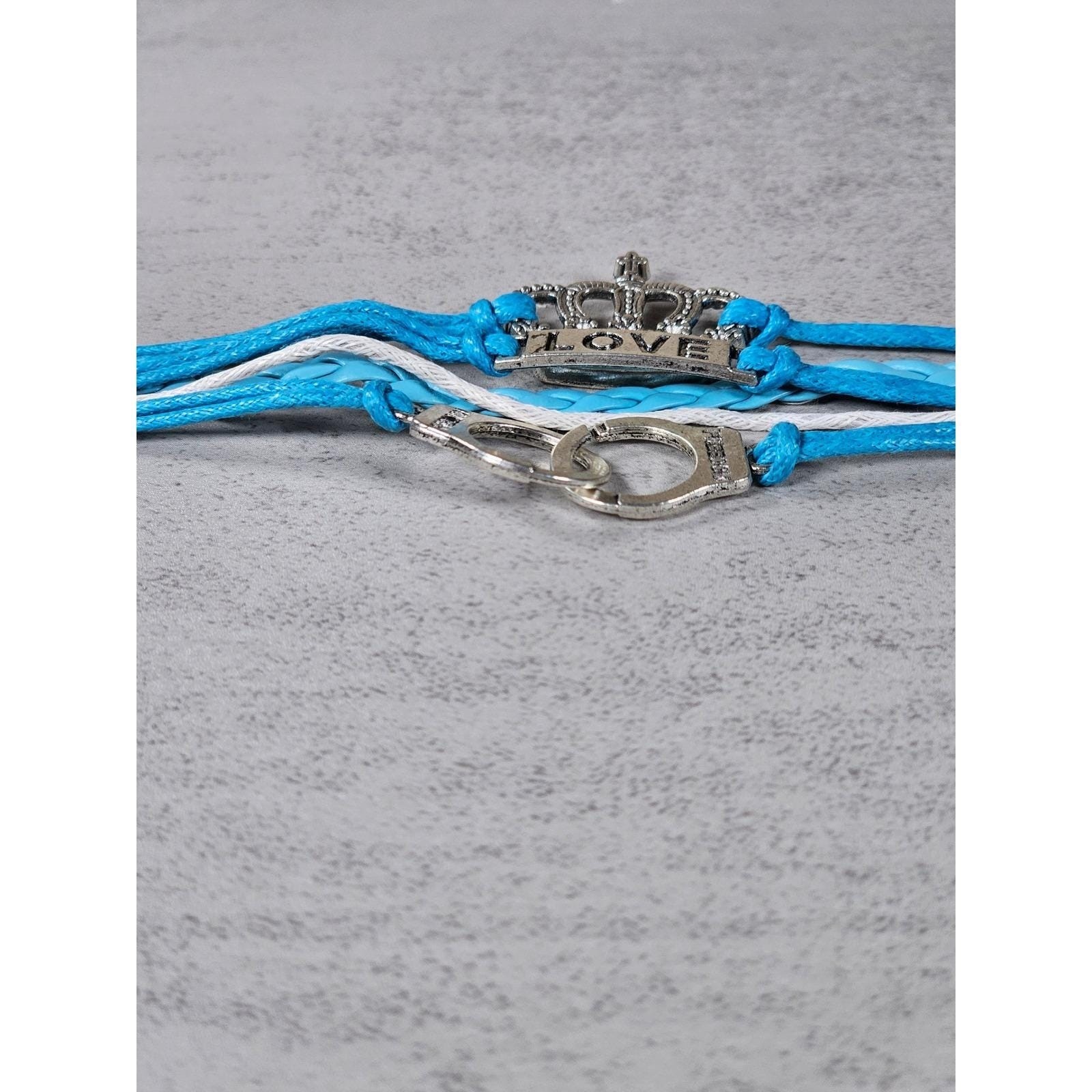 Blue Crown Love Child Bracelet Handcuff Charm Multi Strand