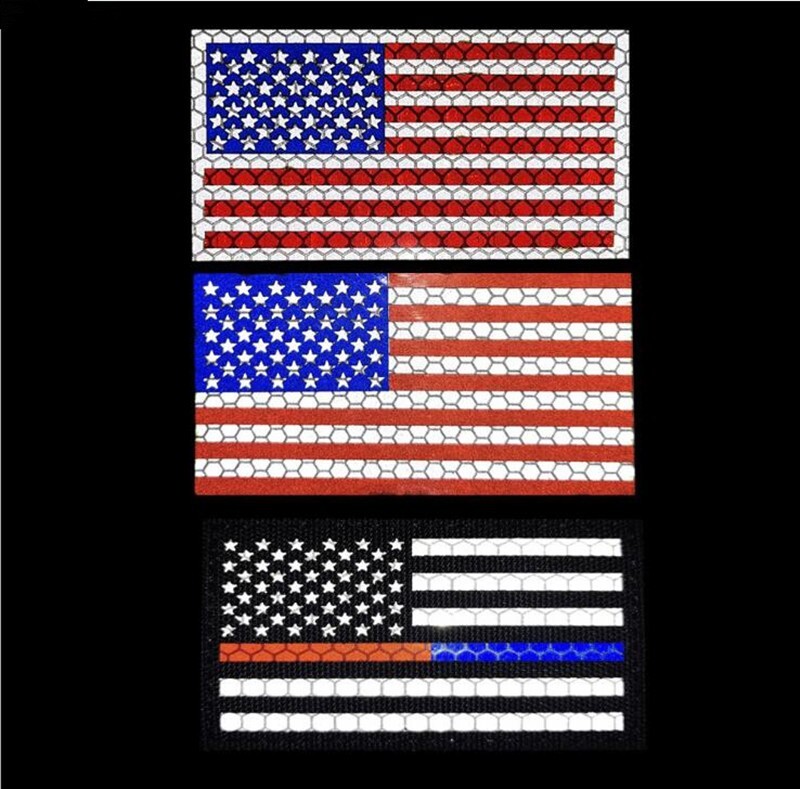 REFLECTIVE IR US AMERICAN FLAG REVERSE LEFT RIGHT SHOULDER 2 HOOK LOOP PATCHES