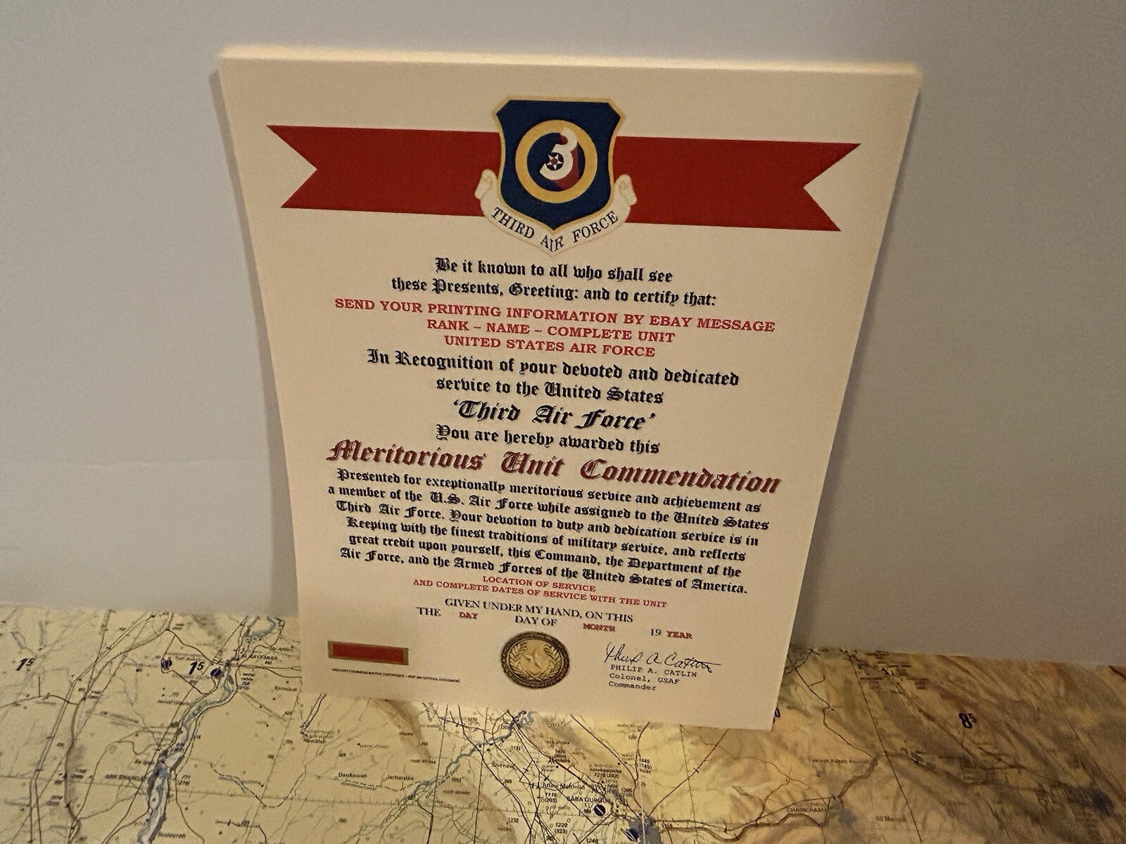 U.S. AIR FORCE / 3RD AIR FORCE - MERITORIOUS UNIT COMMENDATION CERTIFICATE