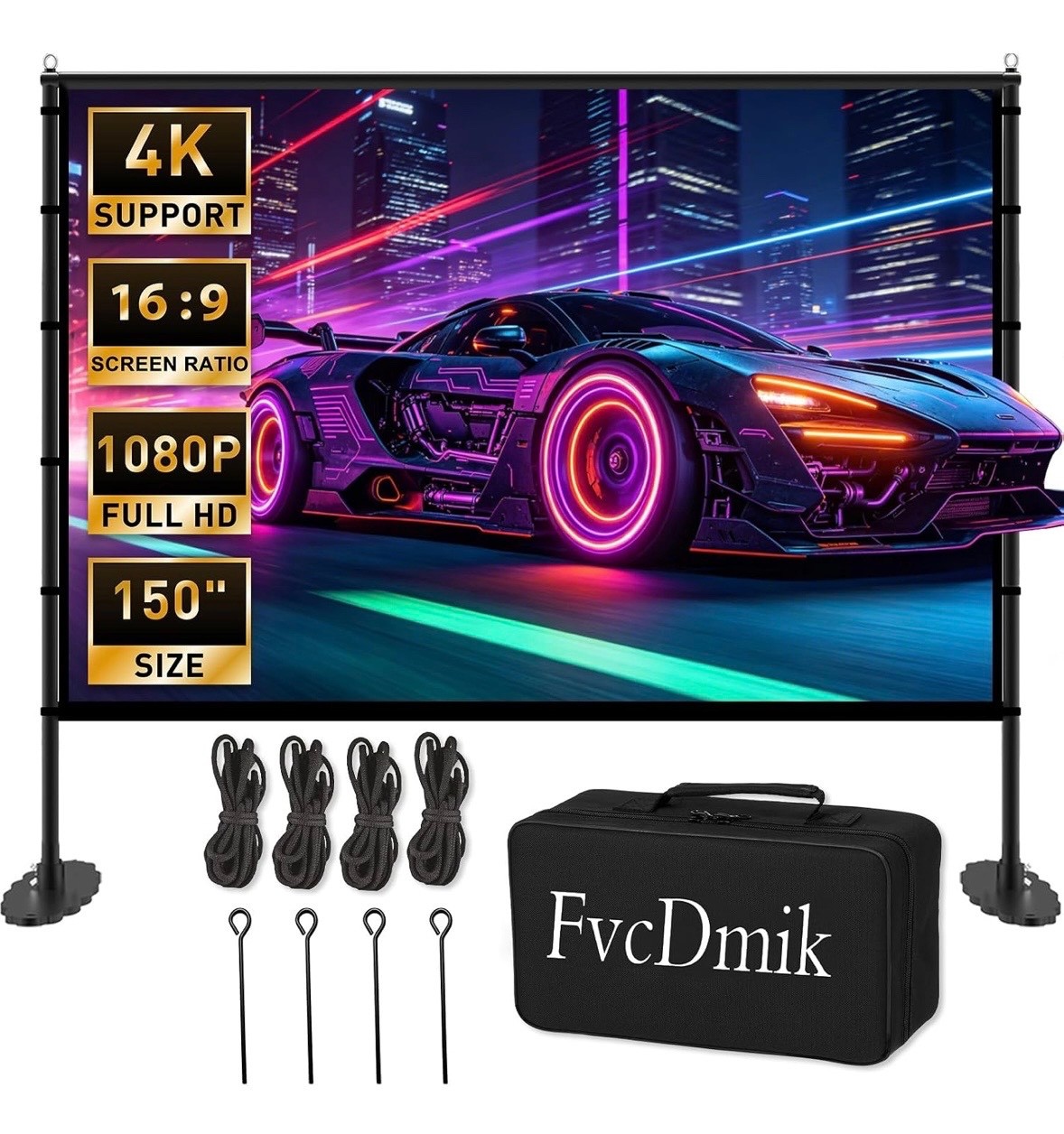 Projector screen 150" with portable stand designed for indoor/outdoor