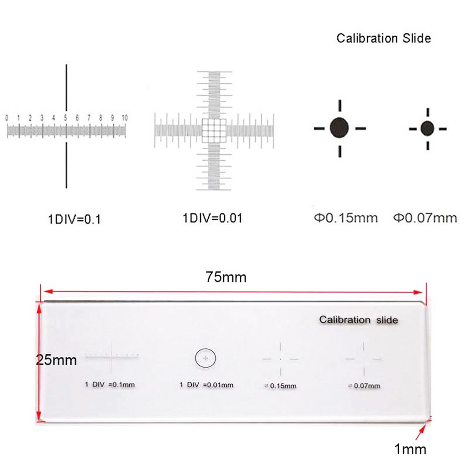 0.01mm Microscope Calibrating Ruler Reticle Calibration Slide Multifunctional US