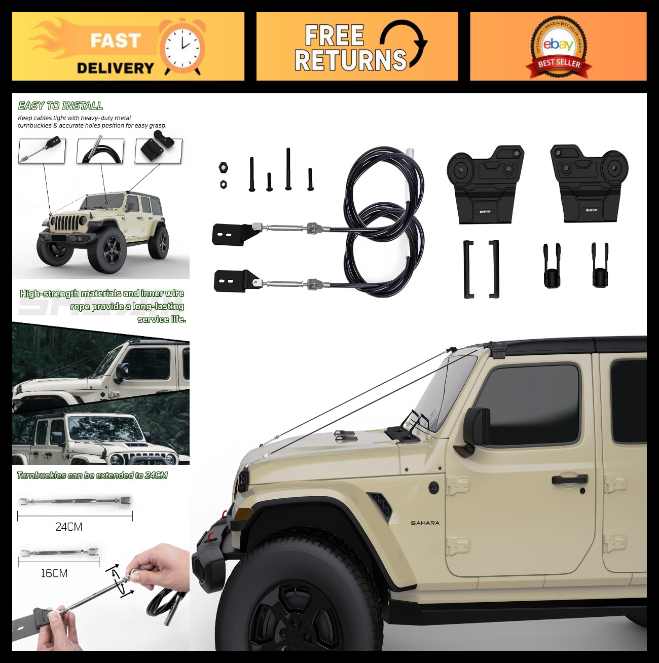 Adjustable Limb Risers Kit for Wrangler JL JT 2018-2025 - Windshield Protector,