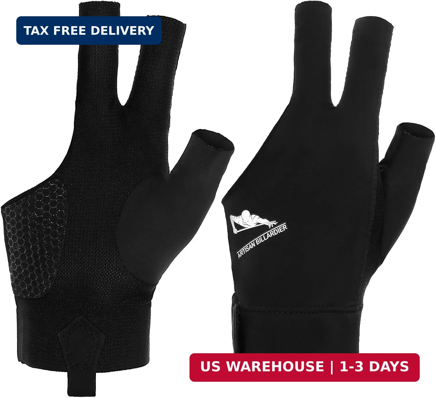 Bremorou Billiard Pool Glove for Left Hand 3 Finger, Pool Glove Right Hand, Snoo