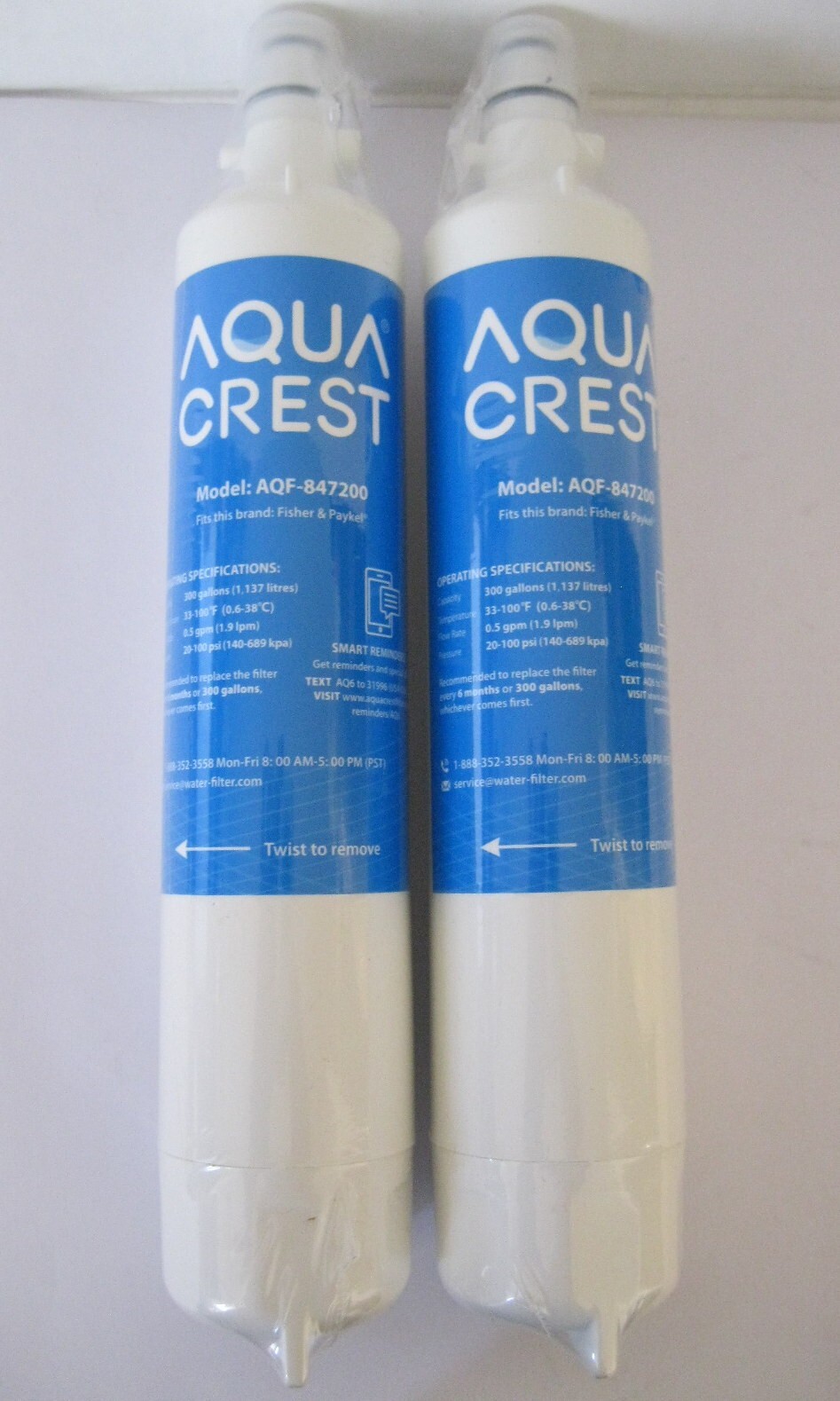 Lot of 2 AquaCrest Refrigerator Water Filter Replacement Fisher & Paykel 847200