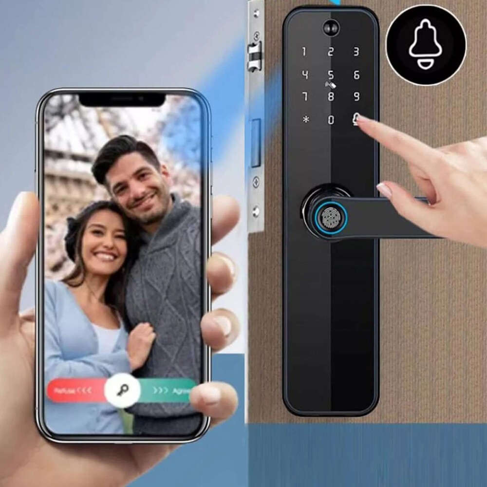 Face Recognition Tuya Wifi Smart Door Lock Visual Intercom Fingerprint NEW
